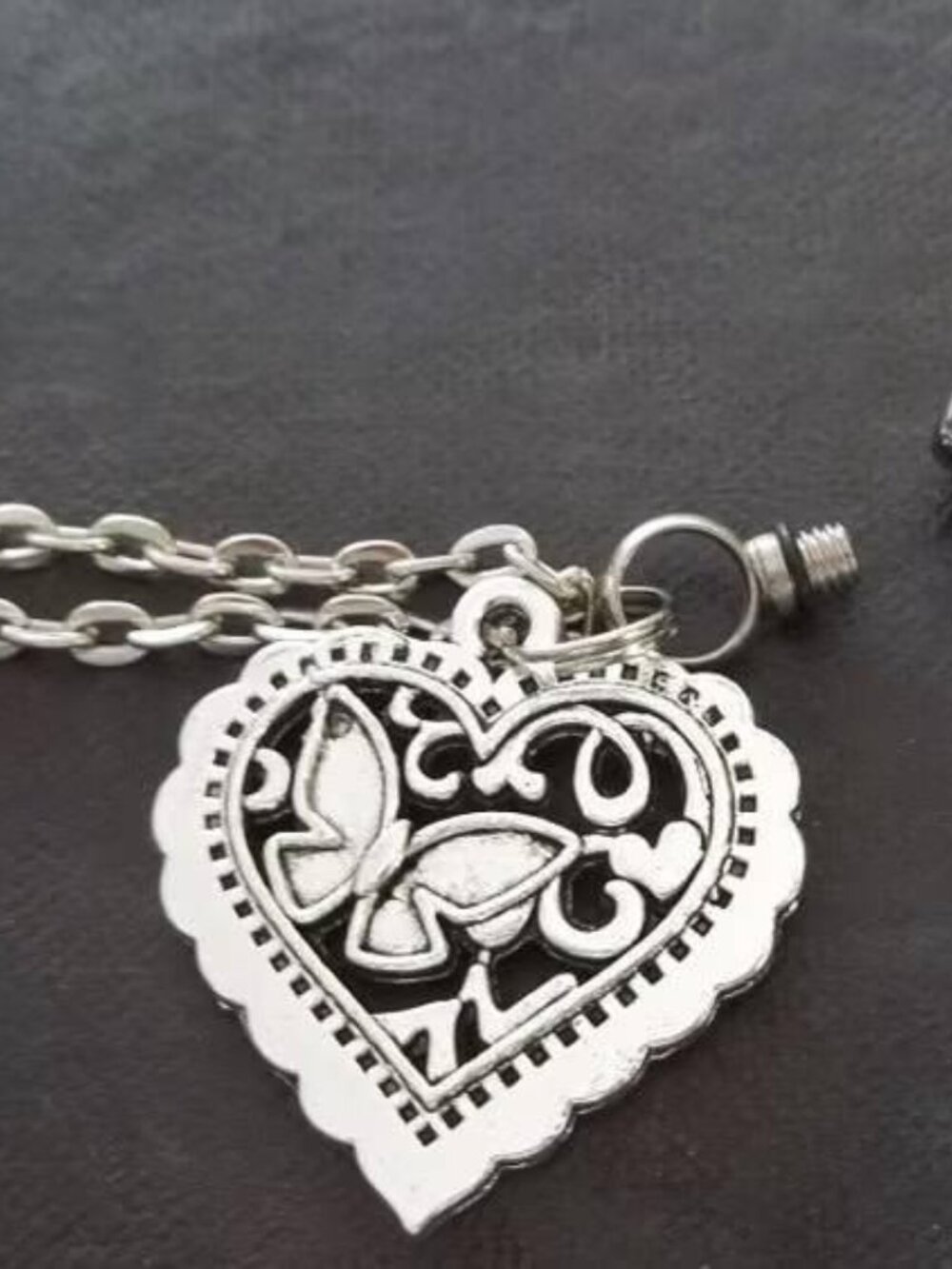 Stainless Steel Double Heart Butterfly Locket Necklace Keepsake Jewelry - Picture 4 of 7